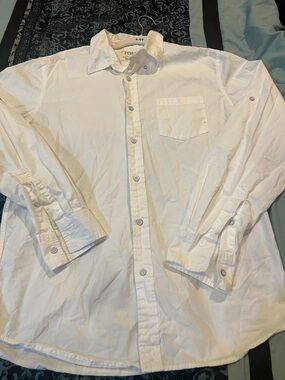 PD&C White Long-Sleeve Casual Button-Down Shirt